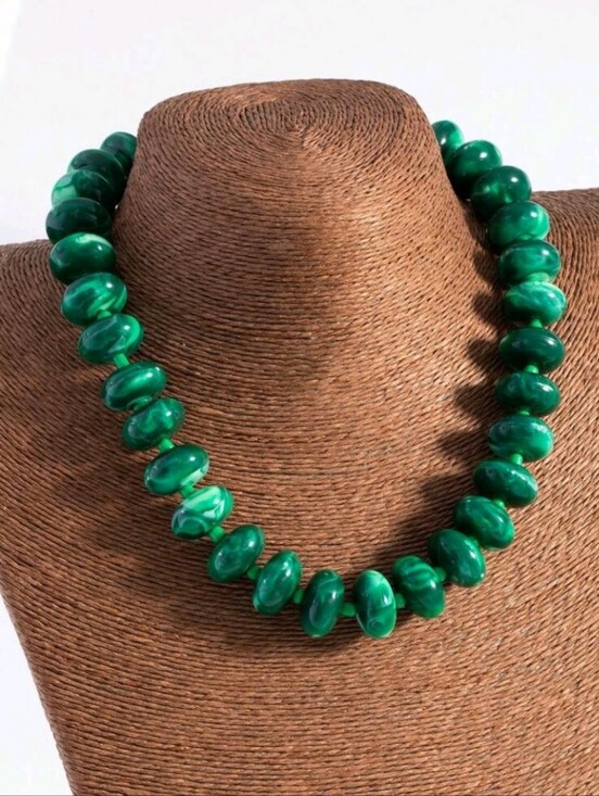 Anthropologie Jewelry - NEW! Stunning Green Marble Chunky Bead Statement Silver Necklace - Women Jewelry